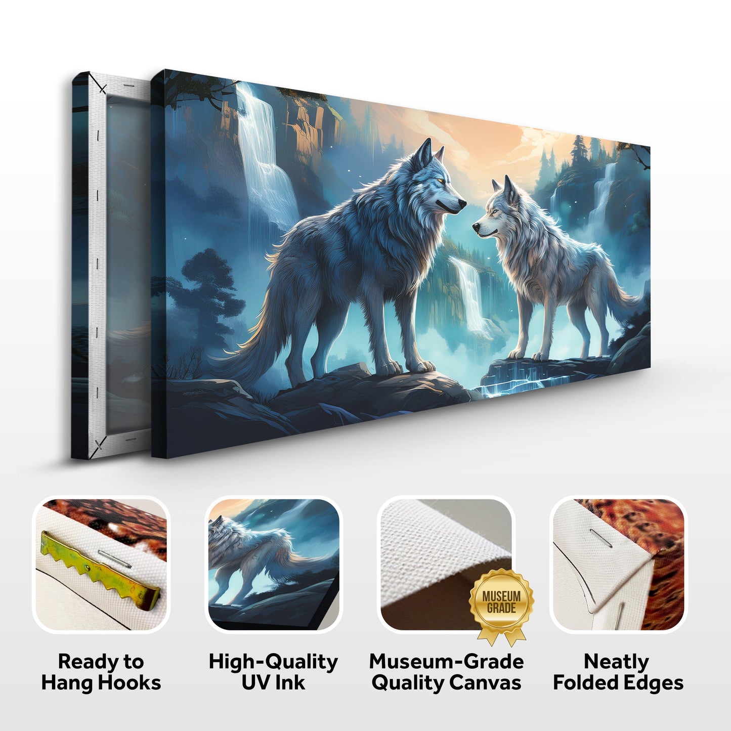 Echoes of the Wild Falls – 3D Wolves Wall Art IV