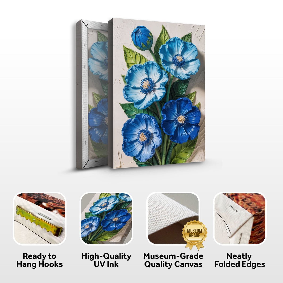 Blue Blossom Bouquet, Floral Canvas Wall Art, Botanical Home Decor