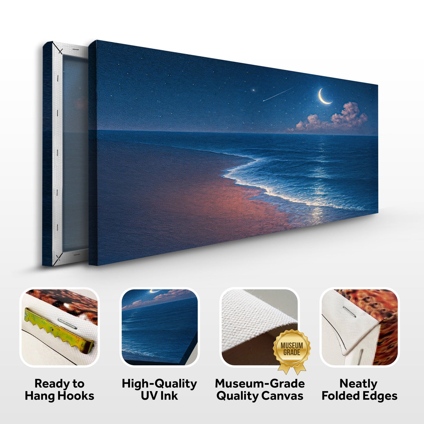 Beach Shoreline Coastal Wall Art V – Moonlit Ocean Seascape