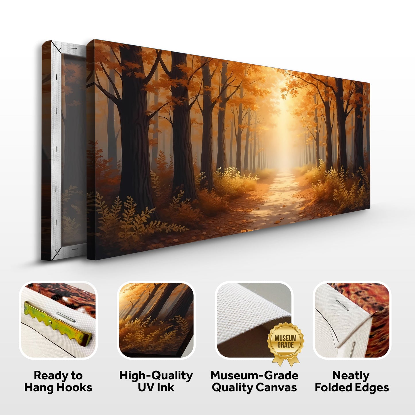 Golden Pathway Calm – Abstract Forest Landscape Wall Art