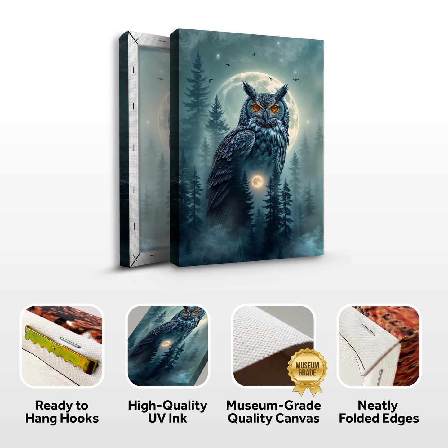 Moonlit Forest Sentinel – Owl Double Exposure Wall Art II