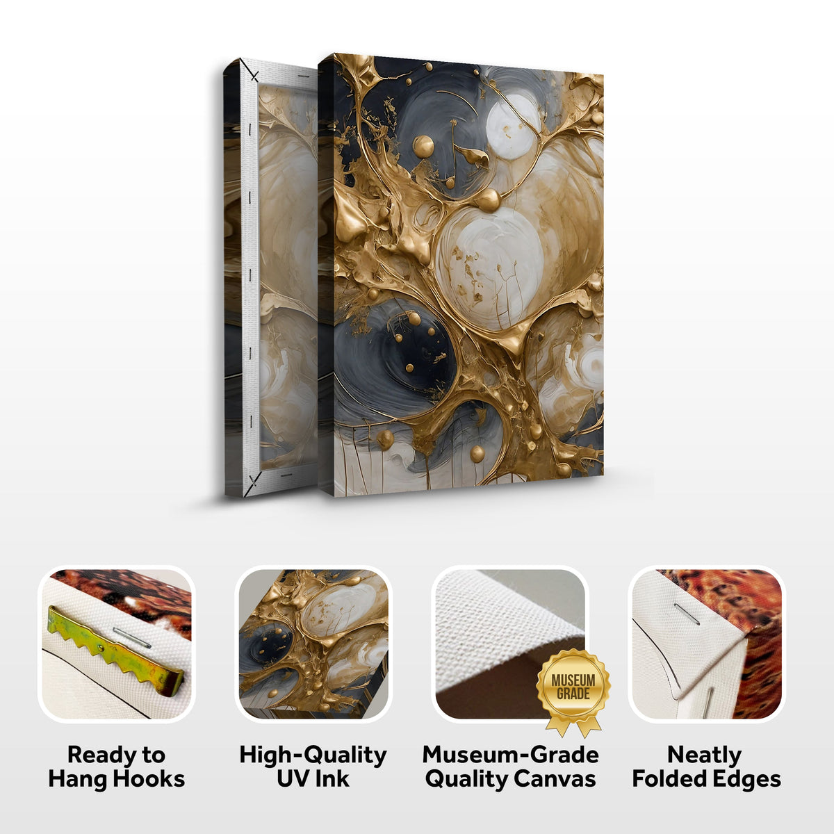 Gilded Currents, Abstract Canvas Wall Art, Modern Luxury Home Decor