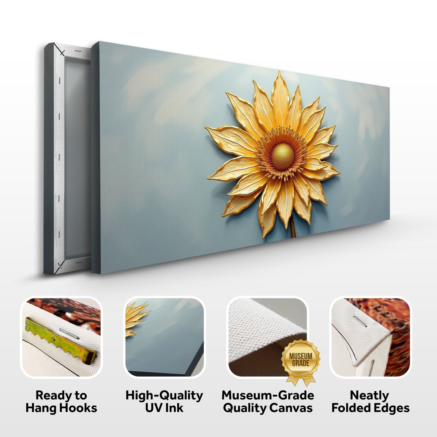 Golden Dandelion Bloom — Minimalist Botanical Canvas Wall Art