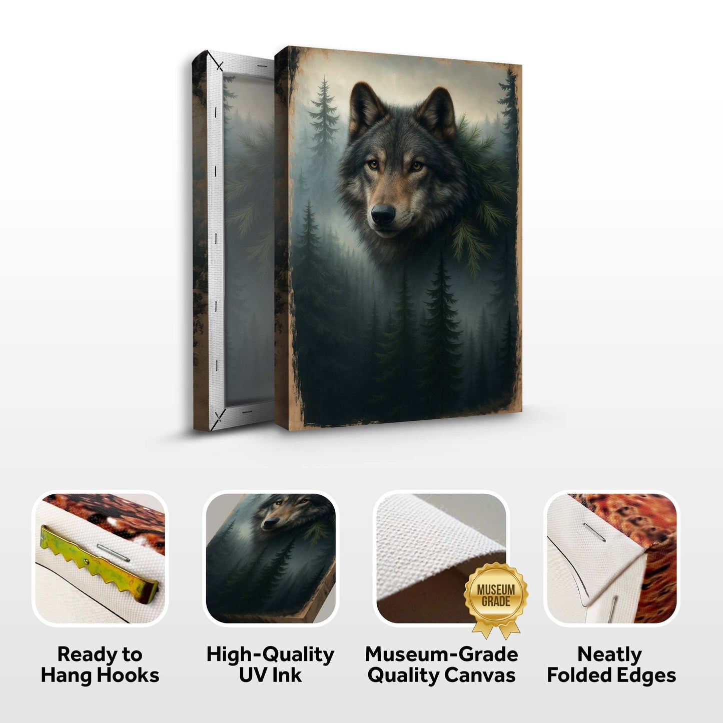 Guardian of the Mistbound Pines – Wolf Double Exposure Wall Art V