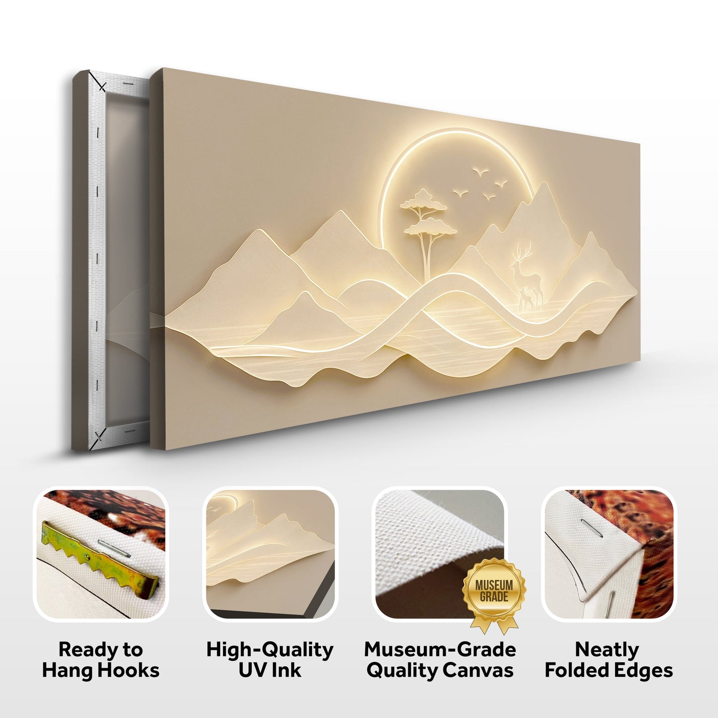 Golden Ridge Serenity – Modern Mountain Landscape Canvas Wall Art