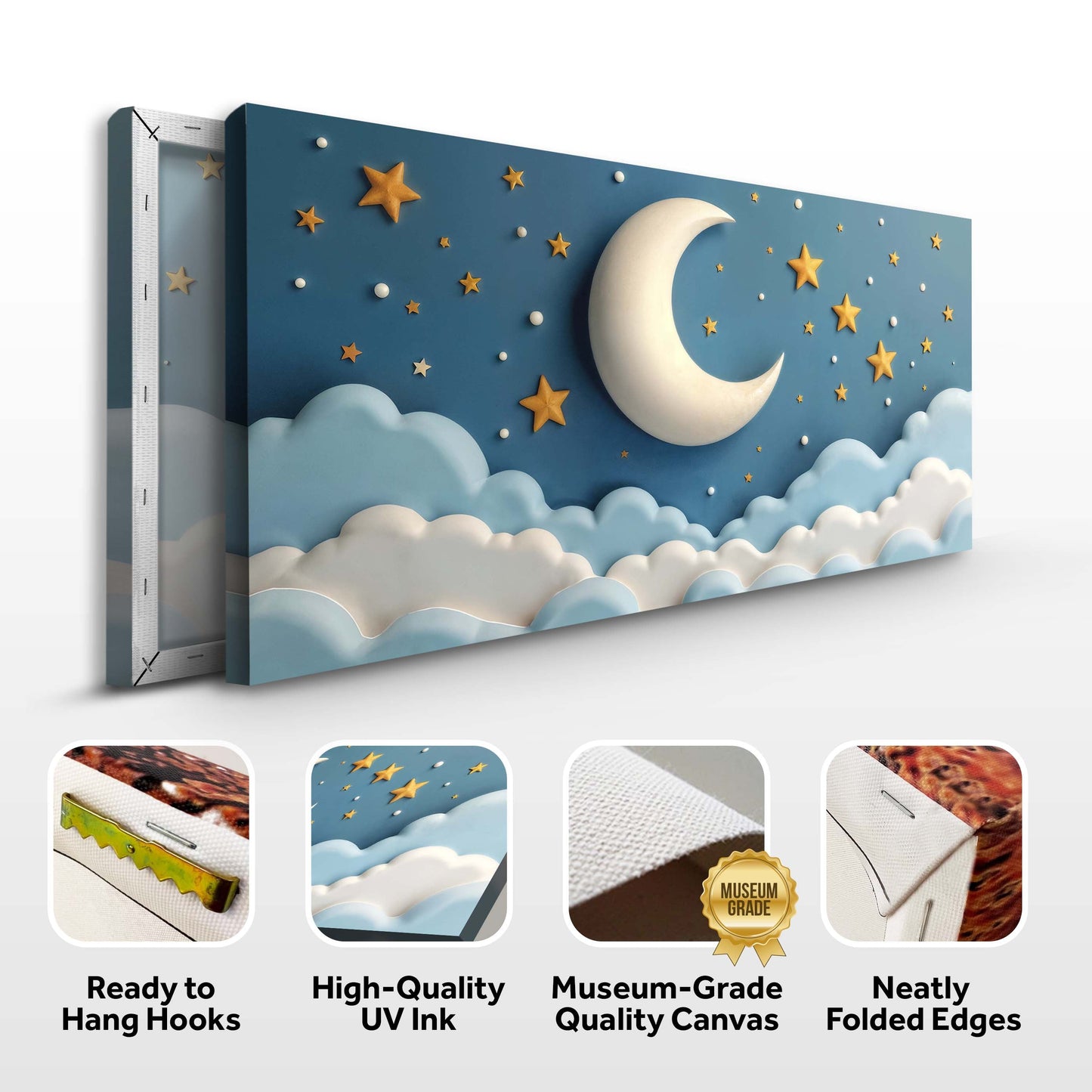 Celestial Serenade – Moon & Stars Canvas Wall Art