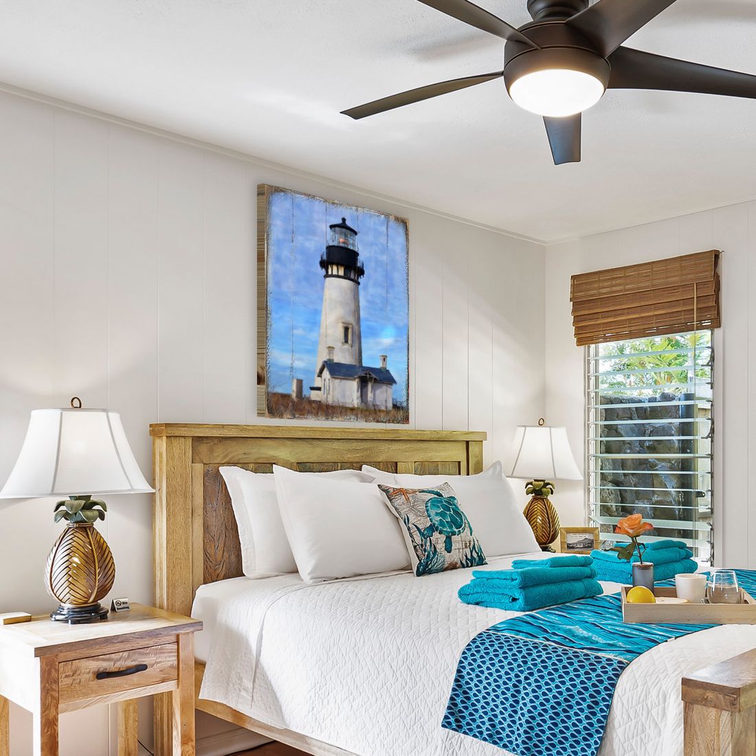 Lighthouse Coastal Block Art – Handcrafted Wooden Wall Decor