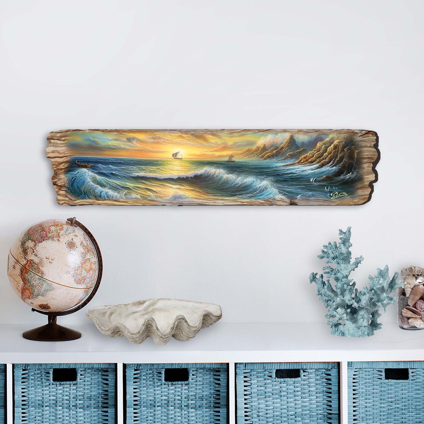 Wave Symphony Seascape – Handcrafted Wooden Coastal Wall Art