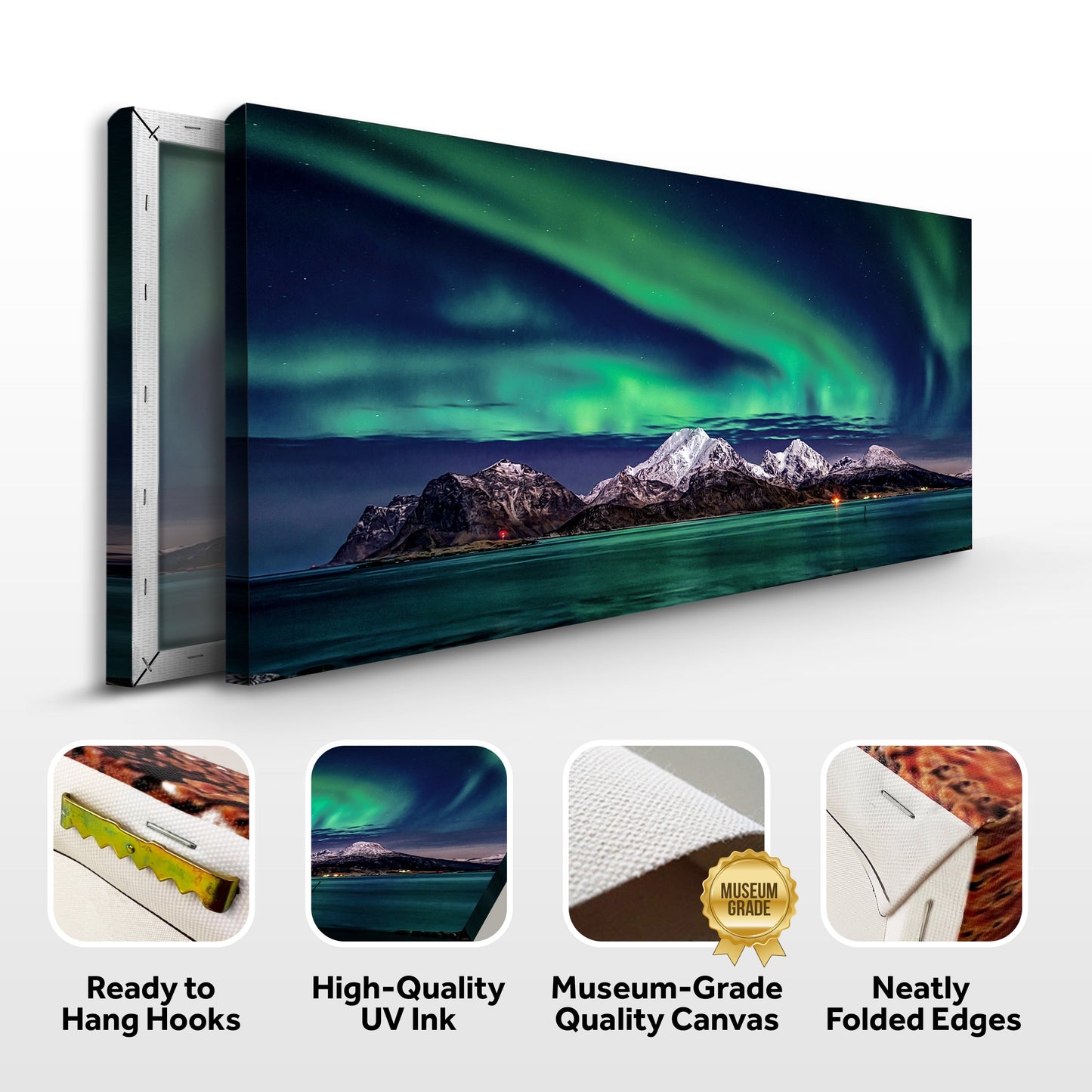 Northern Lights Over Still Waters – Lake & Mountain Landscape Wall Art