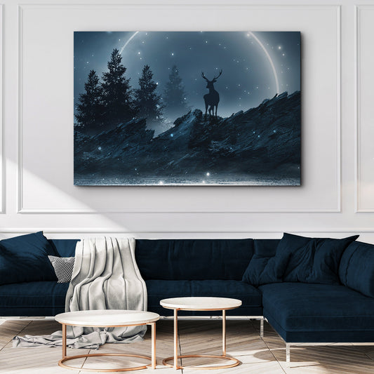 Moonlit Watcher – Midnight Deer Canvas Art