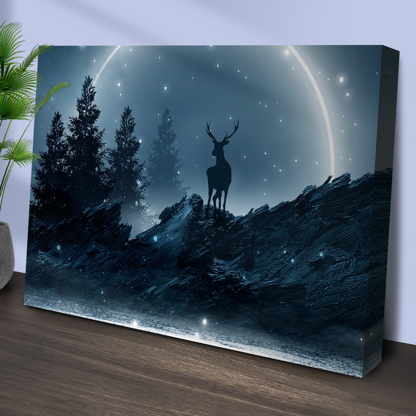 Moonlit Watcher – Midnight Deer Canvas Art