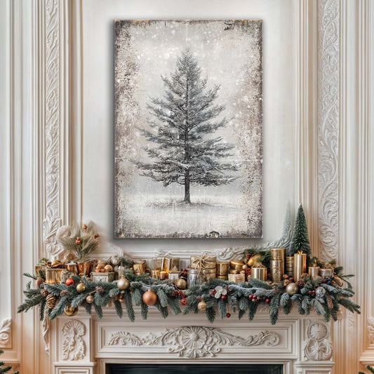 Winter Evergreen, Christmas Tree Canvas Wall Art, Vintage Holiday Decor