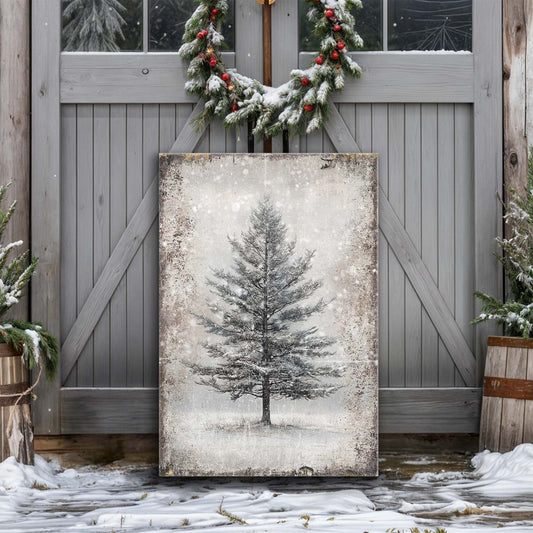 Winter Evergreen, Christmas Tree Canvas Wall Art, Vintage Holiday Decor