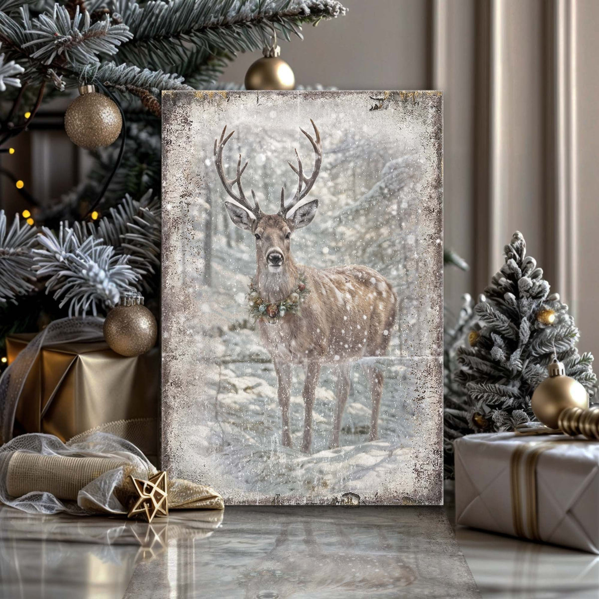 Winter Woodland Majesty, Deer Canvas Wall Art, Rustic Woodland Decor