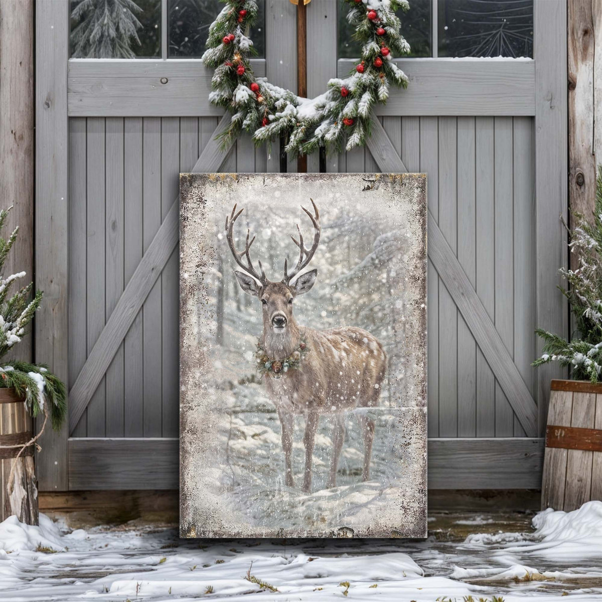 Winter Woodland Majesty, Deer Canvas Wall Art, Rustic Woodland Decor