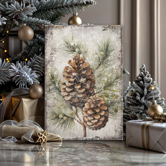 Winter Pine & Pinecones, Pine Cone Canvas Wall Art, Rustic Winter Decor