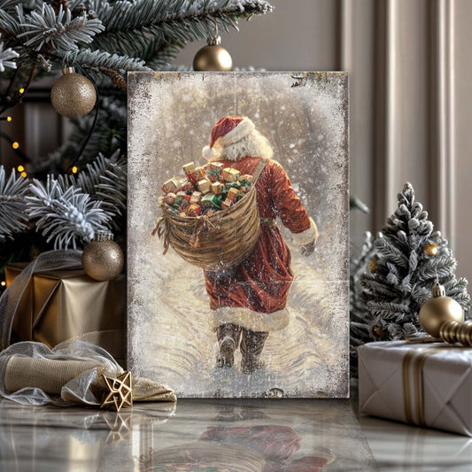 The Christmas Journey, Vintage Santa Canvas Wall Art, Nostalgic Holiday Decor