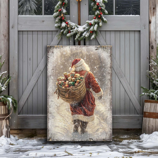 The Christmas Journey, Vintage Santa Canvas Wall Art, Nostalgic Holiday Decor