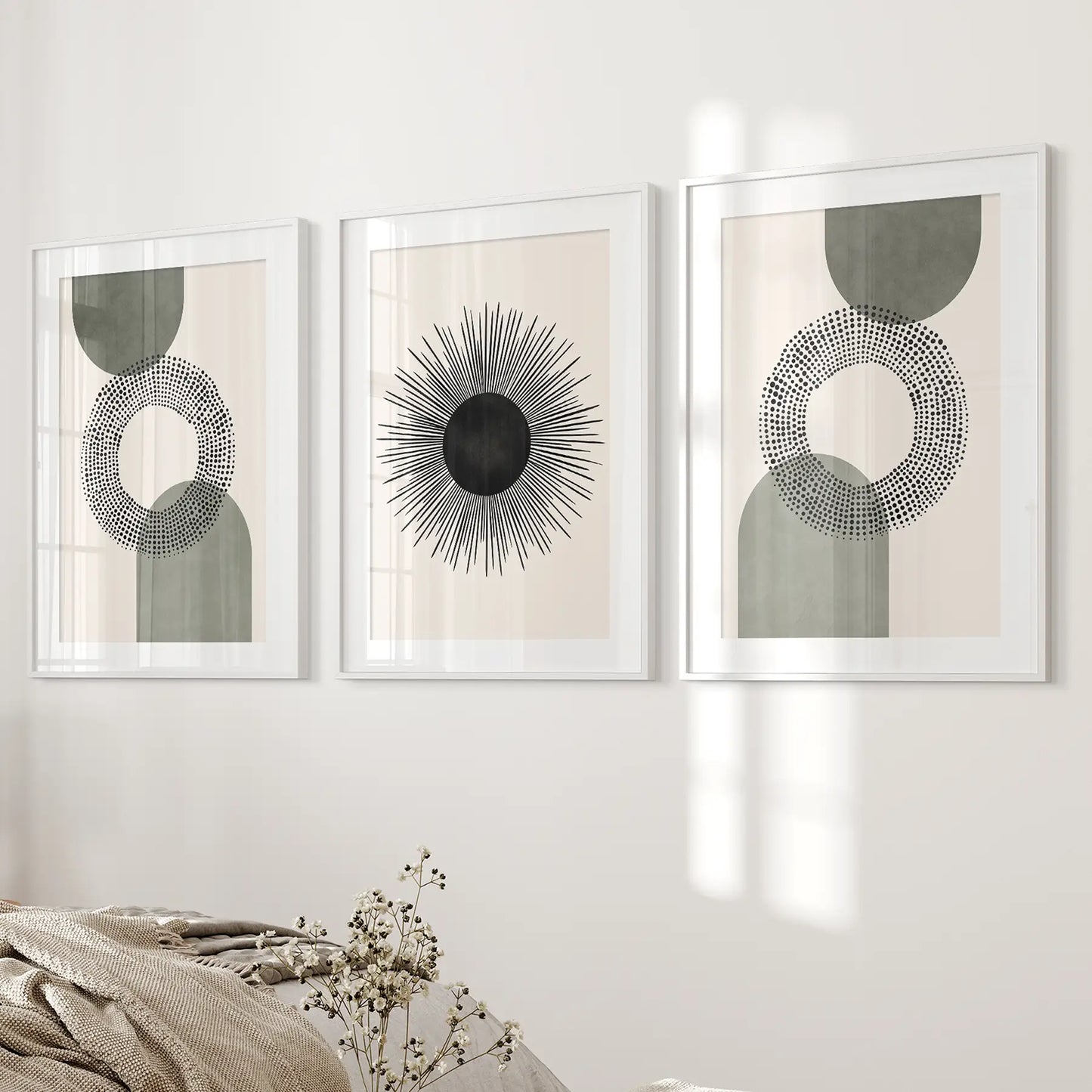 Sage Geometry – Modern Japandi Canvas Set (3 Piece)