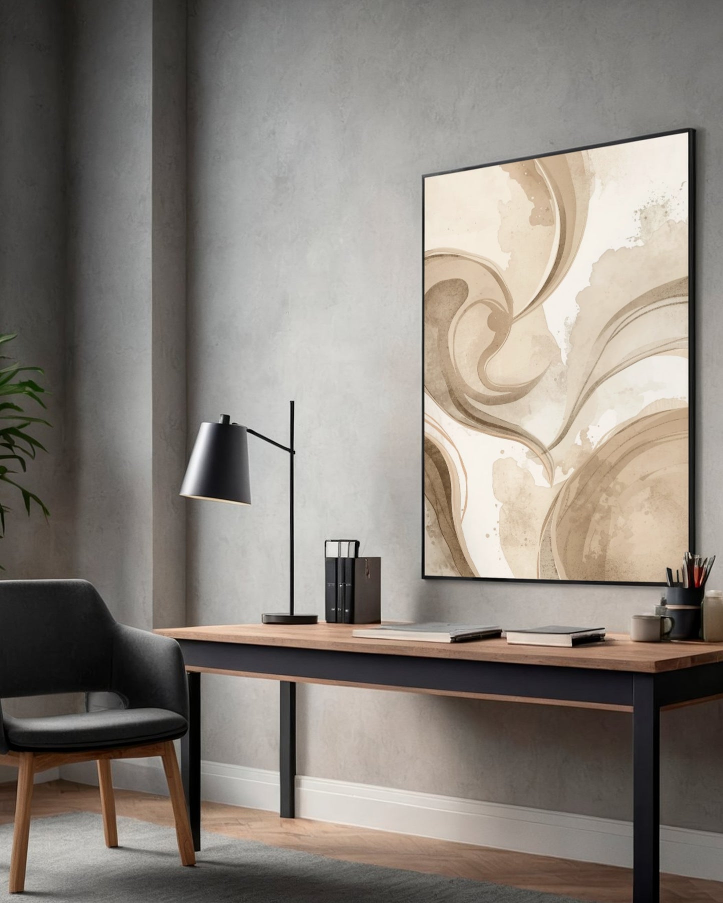 Amber Haze — Warm Neutral Abstract Flow Wall Art (4:5 Ratio Digital Download)