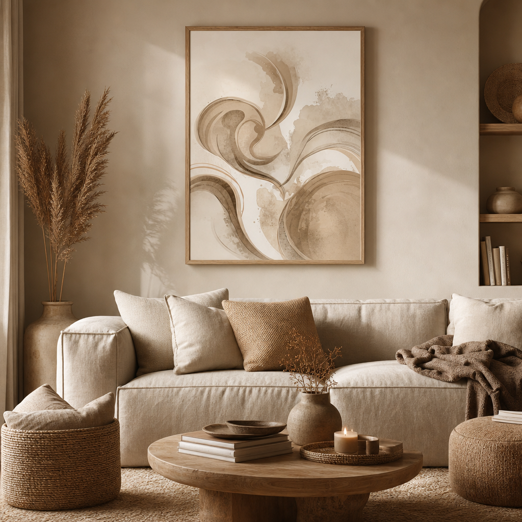 Amber Haze — Warm Neutral Abstract Flow Wall Art (4:5 Ratio Digital Download)