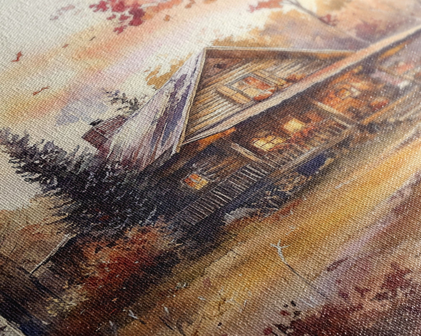 Autumn Cabin Glow – Rustic Woodland Wall Art