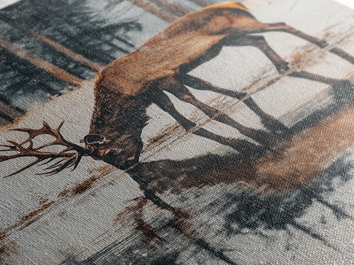 Snowfall at the Water’s Edge – Winter Woodland Deer Wall Art