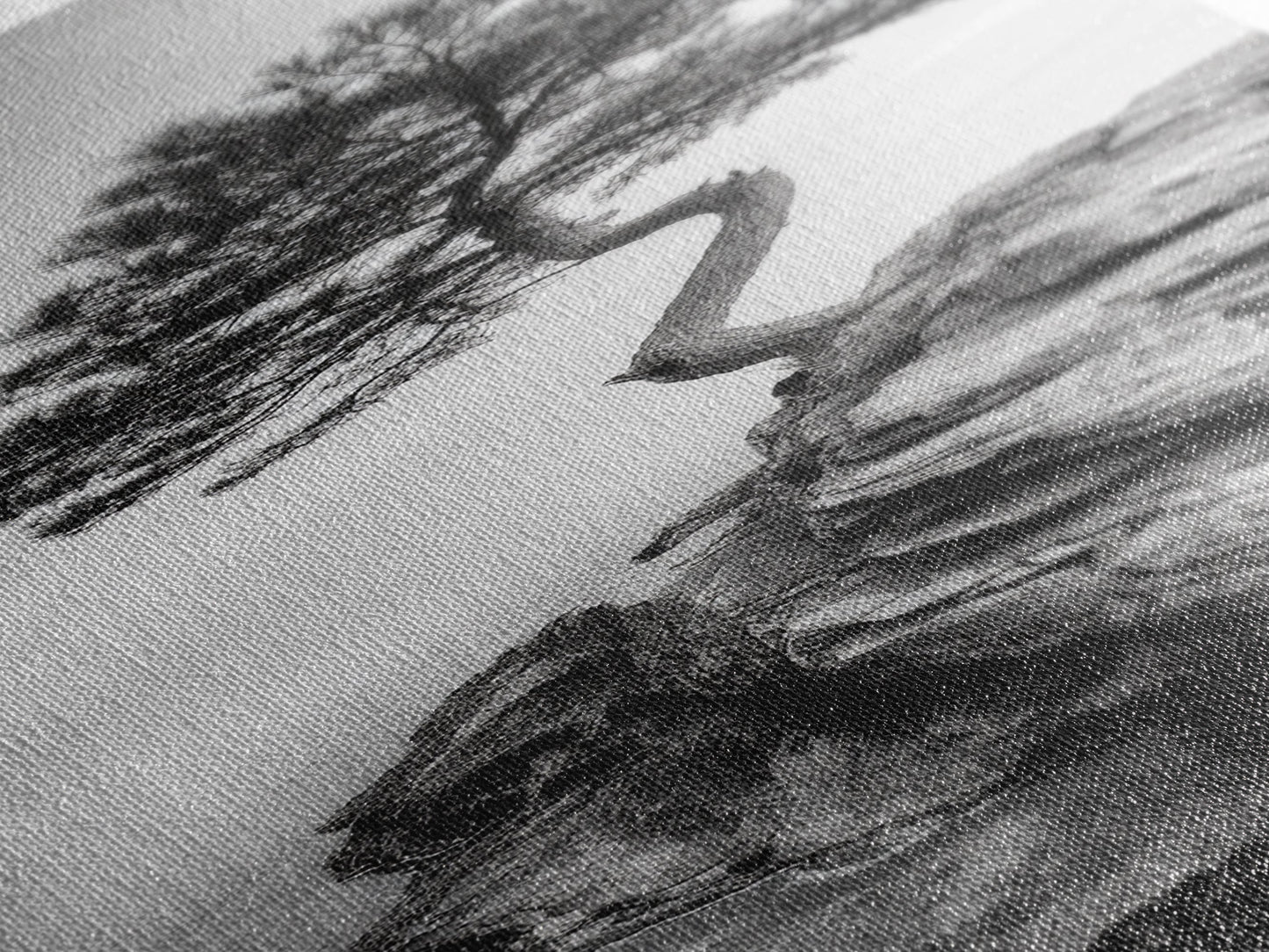 Cliffside Solitude – Black & White Woodland Tree Wall Art