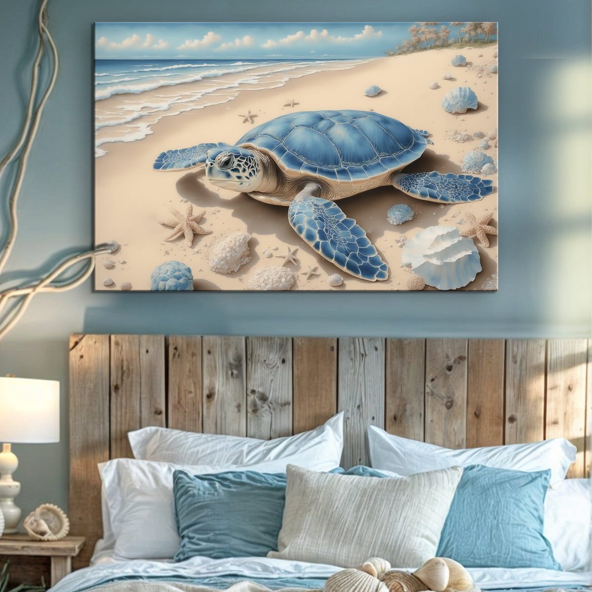 Seaside Wanderer, Sea Turtle Canvas Wall Art, Coastal Beach House Decor