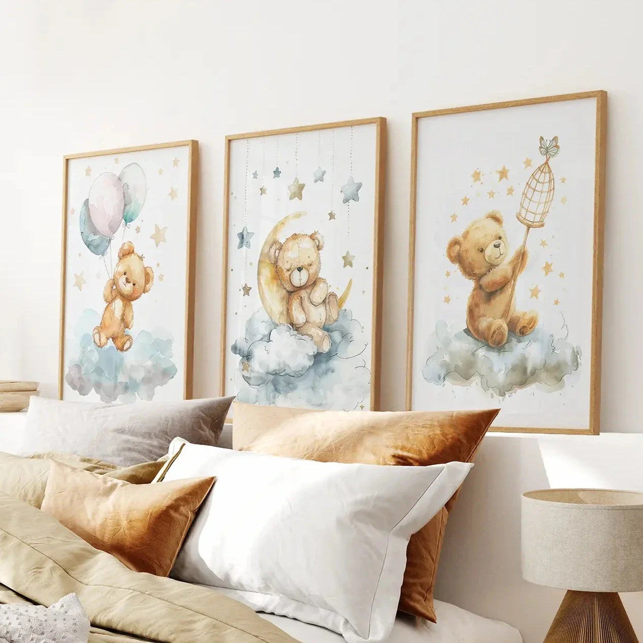 Dreamland Bears – Watercolor Teddy Nursery Wall Art (Set of 3)