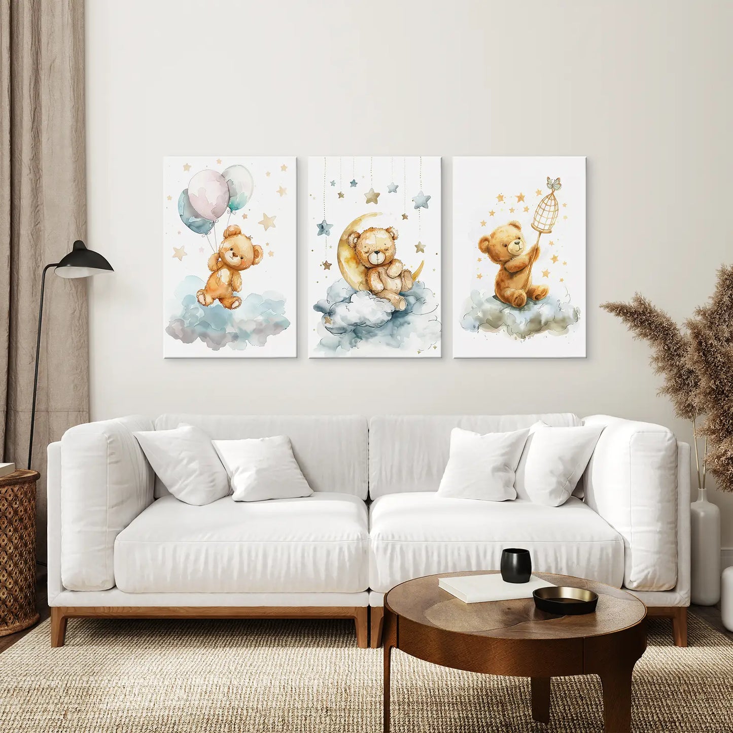 Dreamland Bears – Watercolor Teddy Nursery Wall Art (Set of 3)