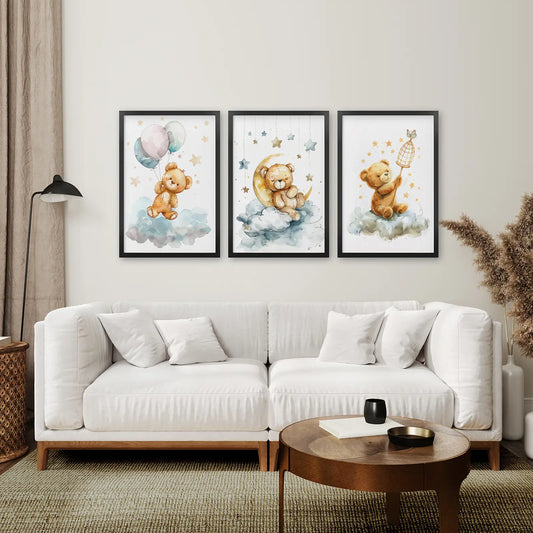 Dreamland Bears – Watercolor Teddy Nursery Wall Art (Set of 3)