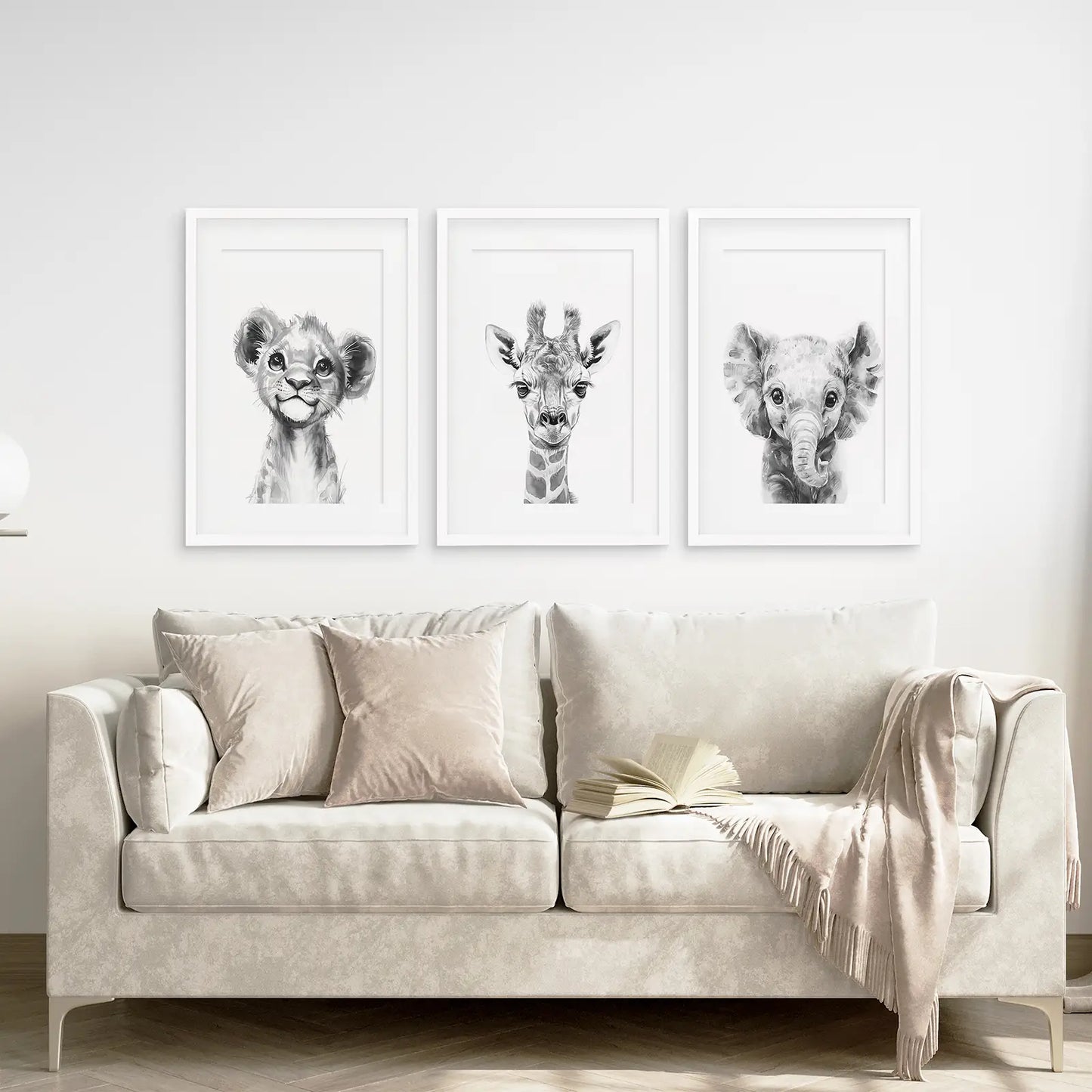Little Safari Portraits – Black & White Nursery Art Set (3 Prints)