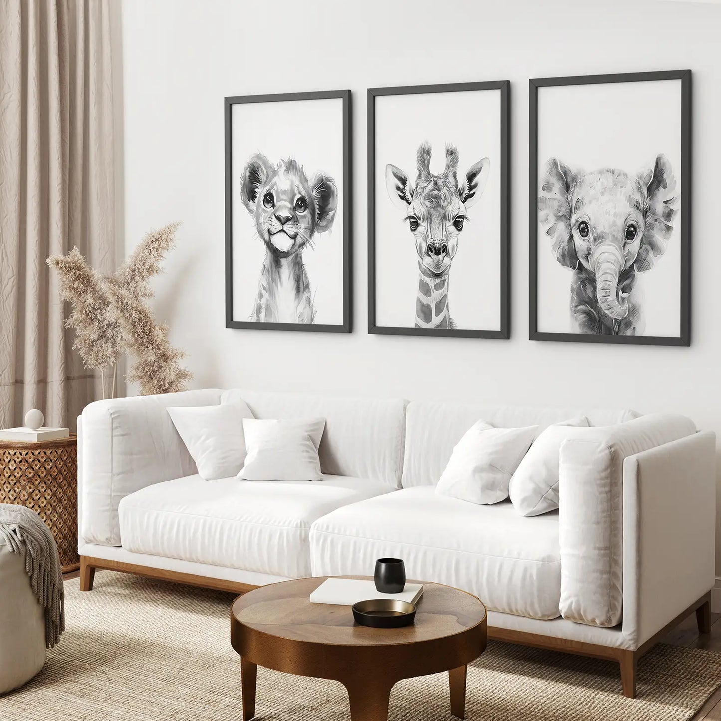 Little Safari Portraits – Black & White Nursery Art Set (3 Prints)