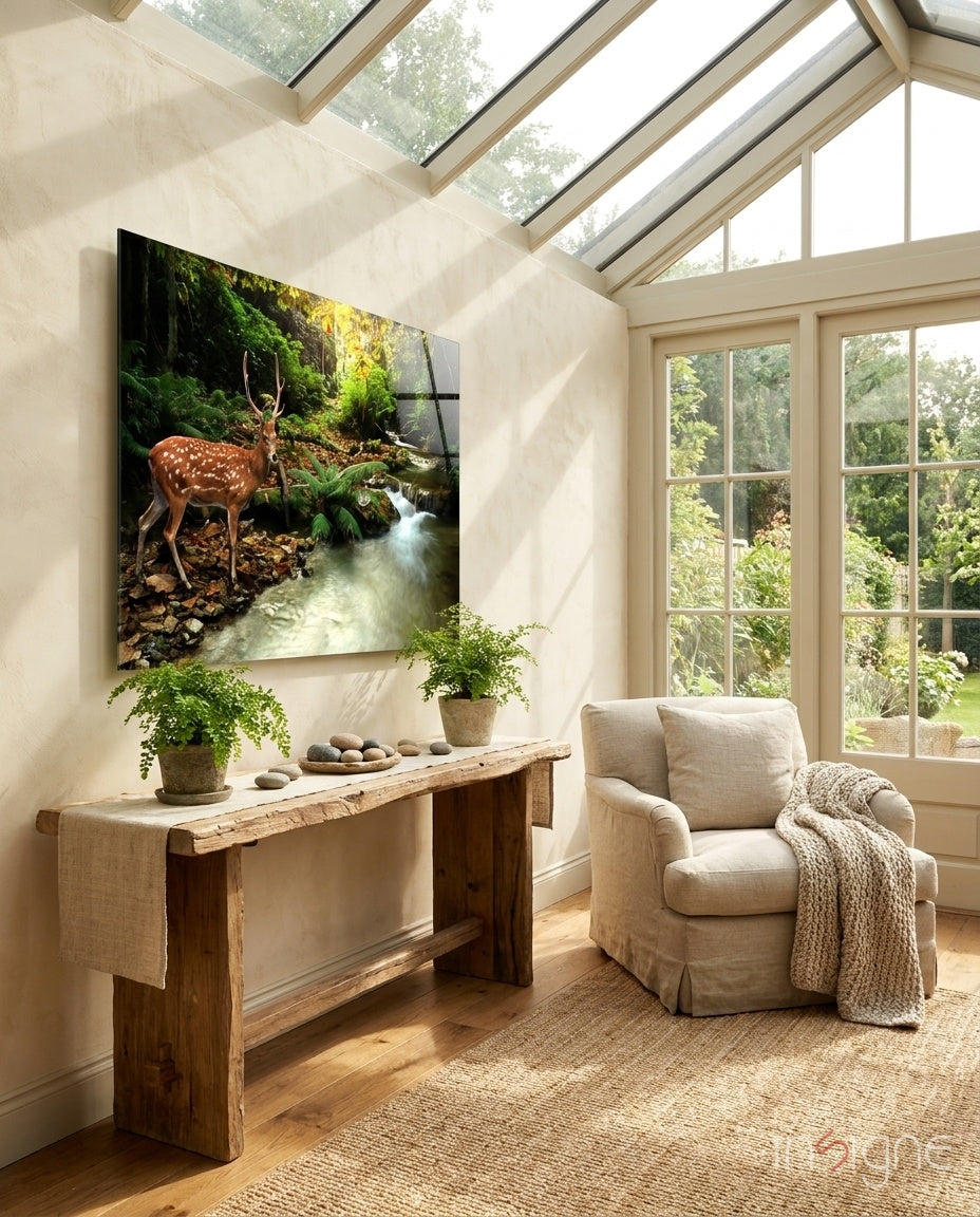 Woodland Reflection – Deer Glass Wall Art