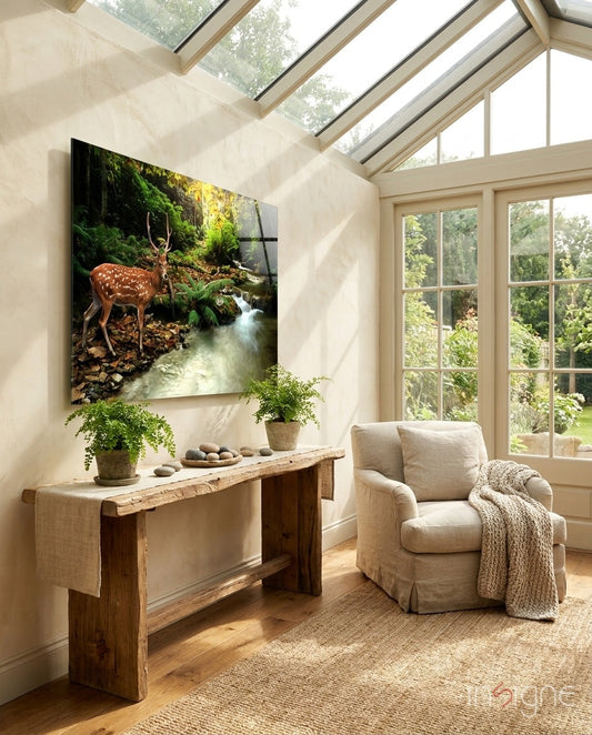 Woodland Reflection – Deer Glass Wall Art