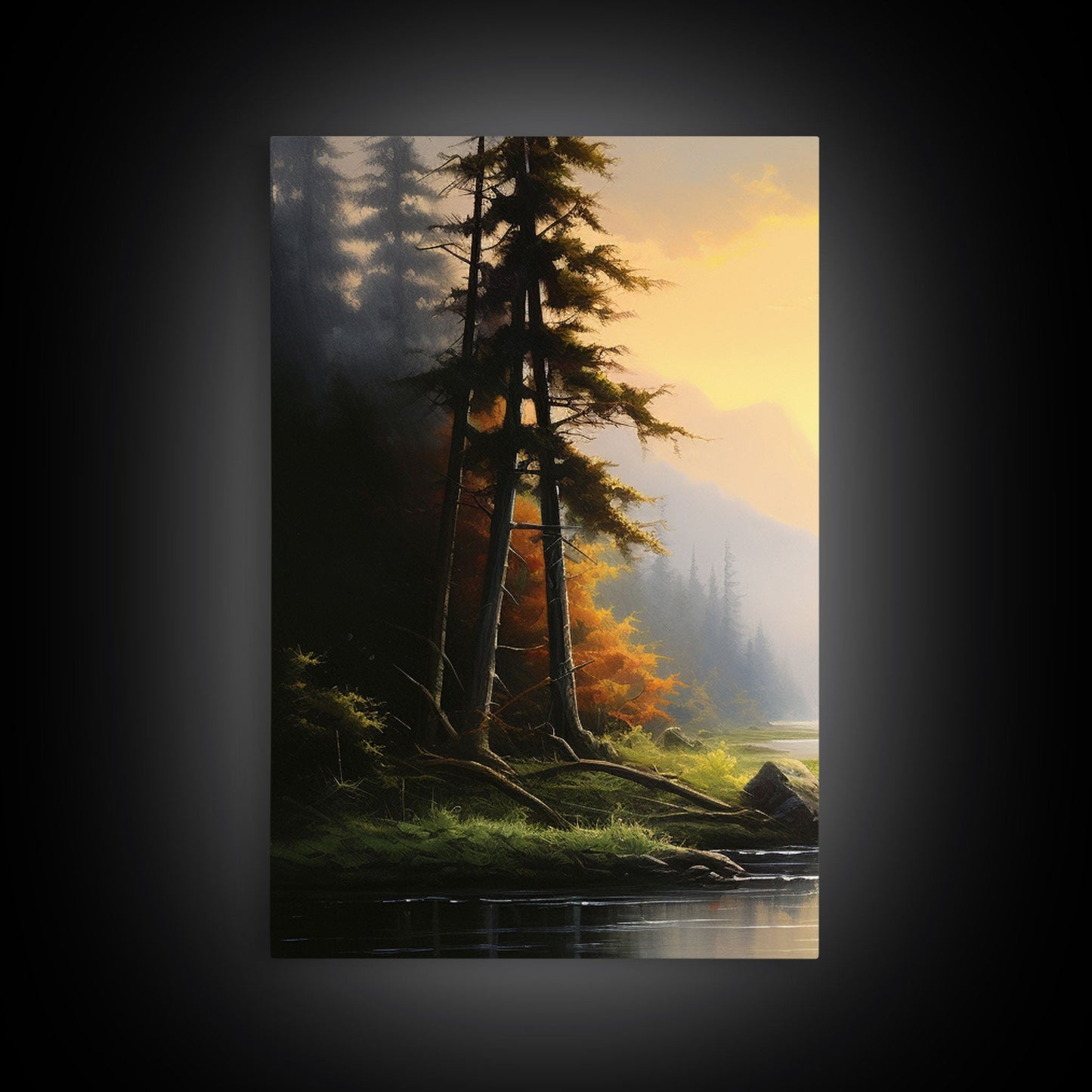 Stillness in the Pines – Sunset Forest Triptych