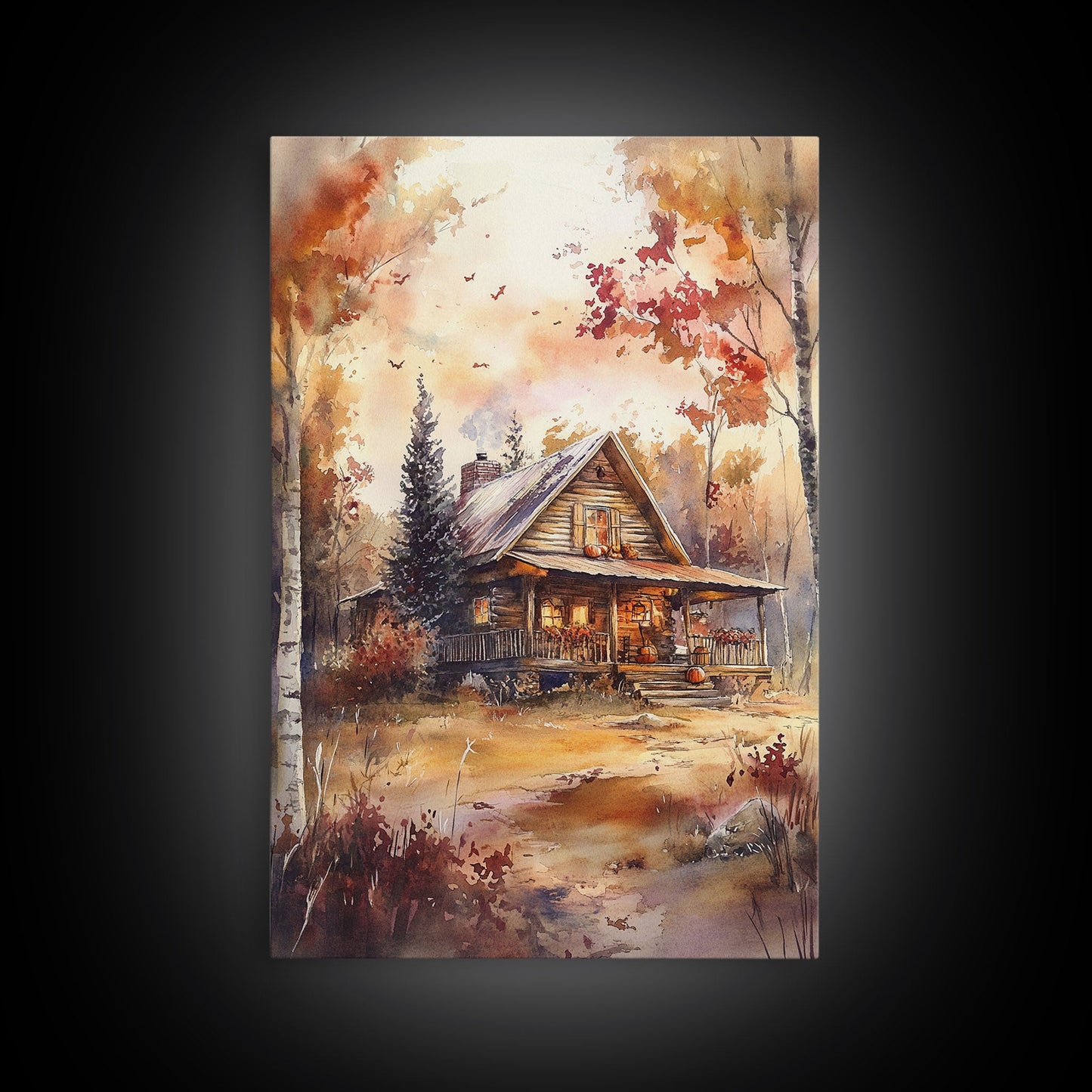 Autumn Cabin Glow – Rustic Woodland Wall Art