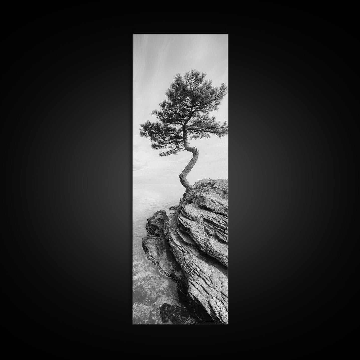 Cliffside Solitude – Black & White Woodland Tree Wall Art