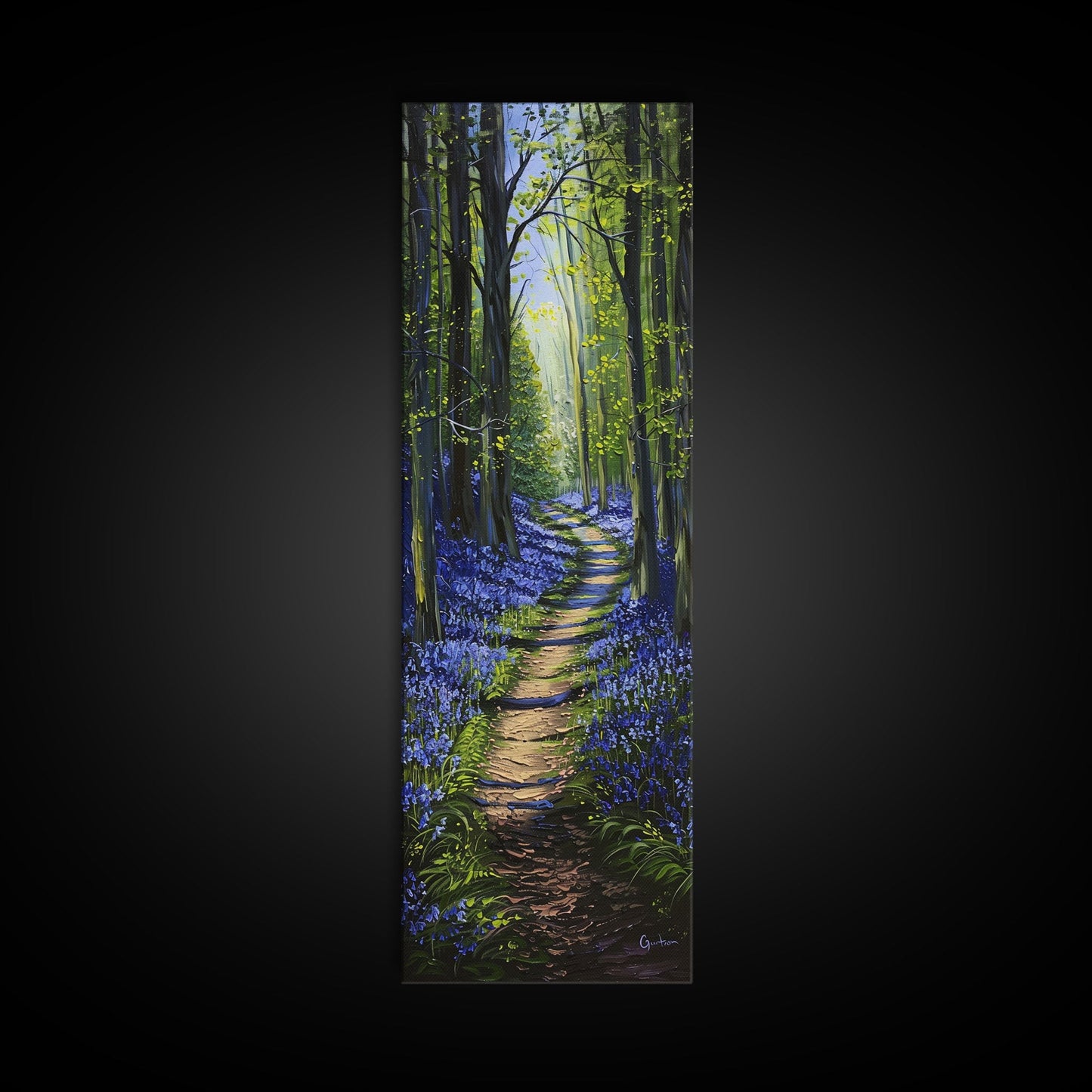 Bluebell Forest Path – Tall Skinny Framed Canvas Wall Art