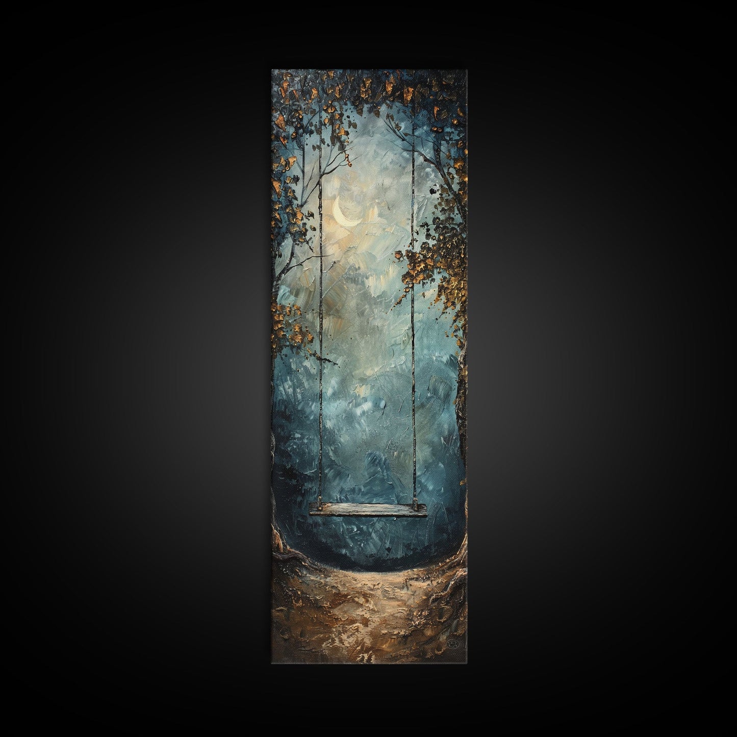 Tree Swing at Midnight – Framed Canvas Wall Art