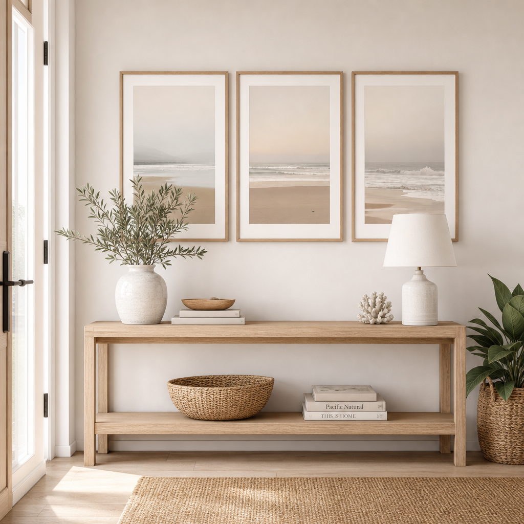 Coastal Calm Trio — Neutral Shoreline Wall Art Set of 3 (4:5 Ratio Digital Download)