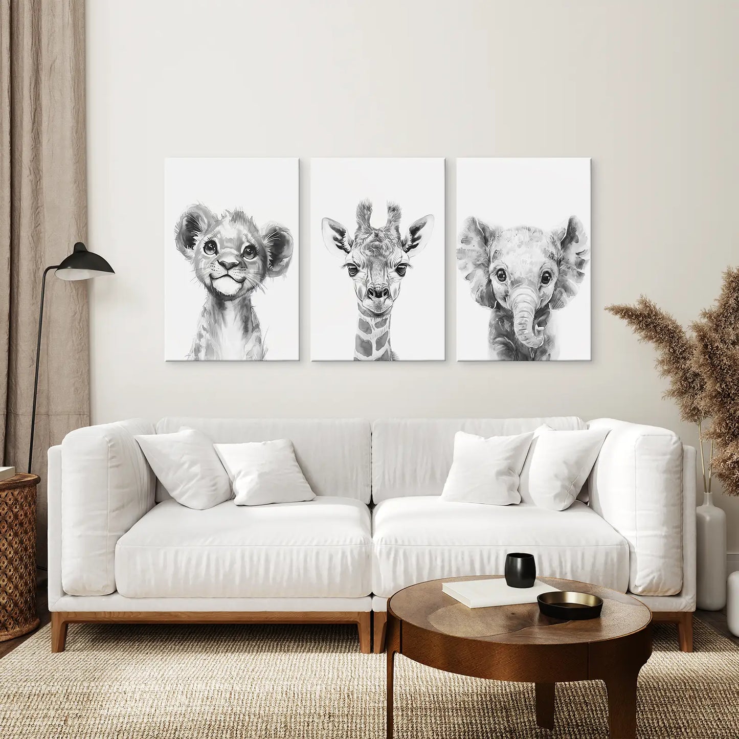 Little Safari Portraits – Black & White Nursery Art Set (3 Prints)