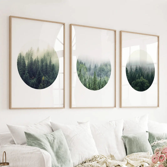 Nordic Forest Circles – 3 Piece Scandinavian Wall Art Set