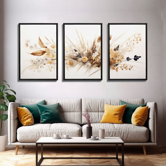 Minimalist Wildflower Trio – 3 Piece Framed Canvas Wall Art