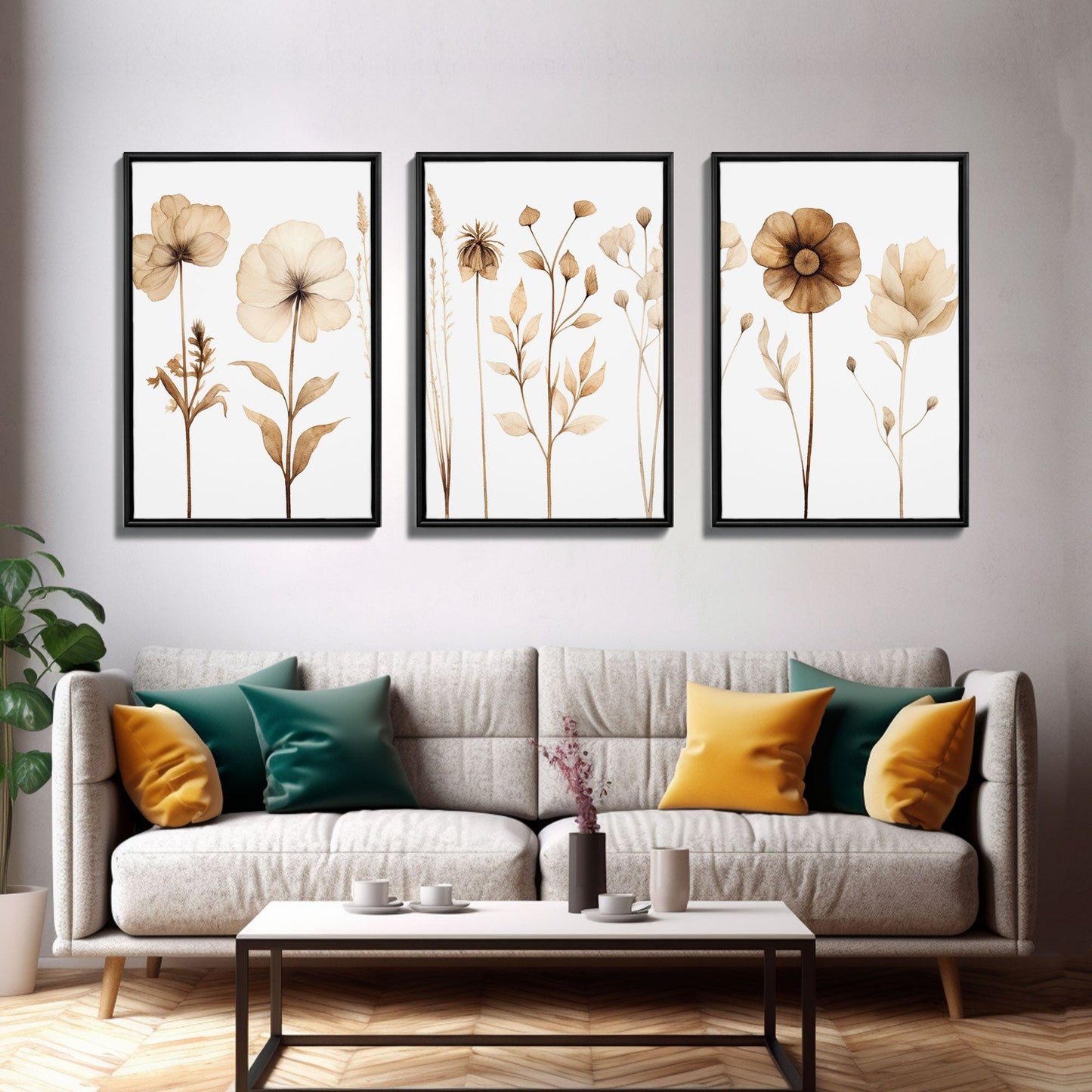 Minimalist Wildflower Botanical Wall Art Set – 3 Piece
