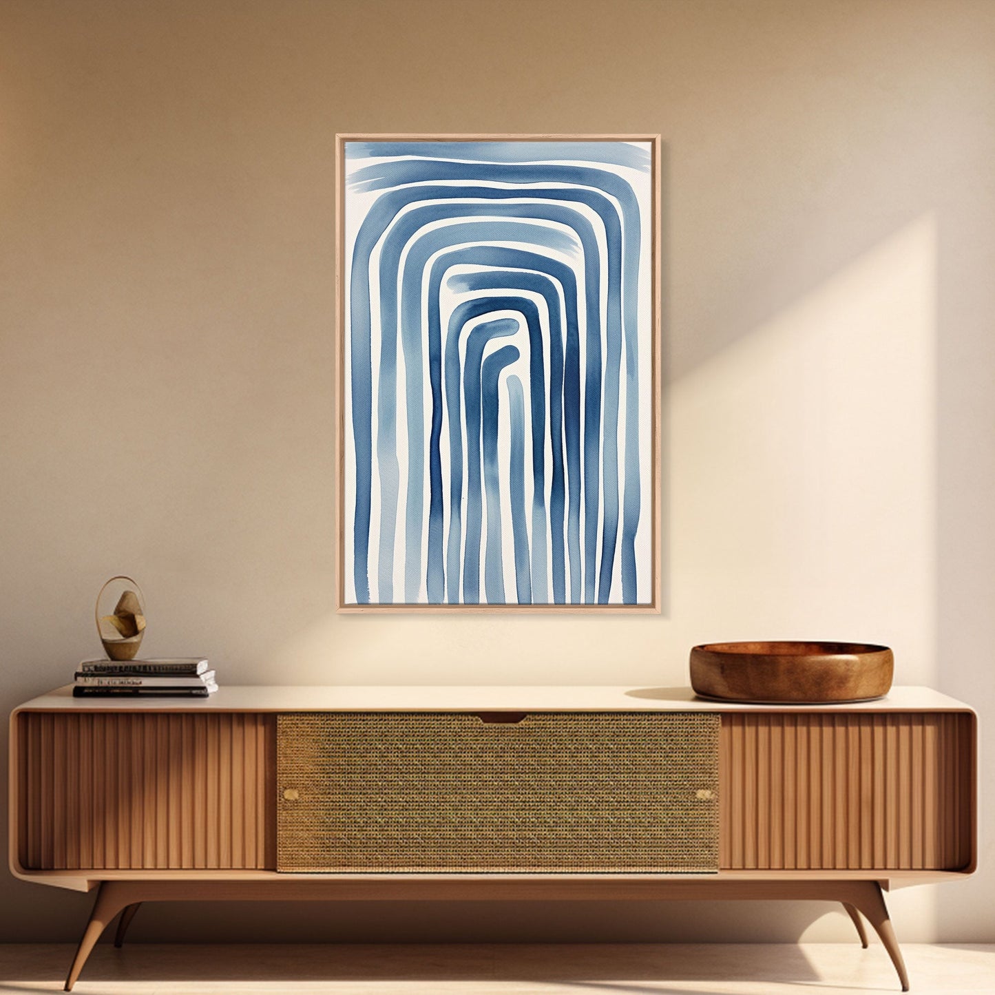 Blue Arc Flow – Japandi Minimal Abstract Wall Art