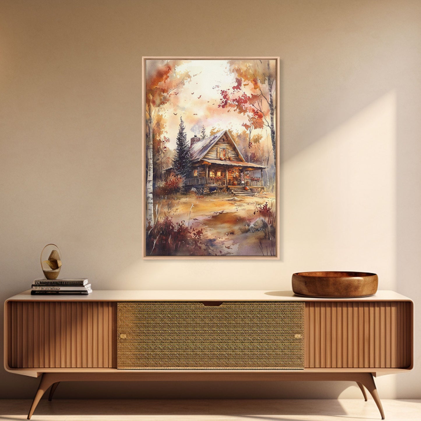 Autumn Cabin Glow – Rustic Woodland Wall Art