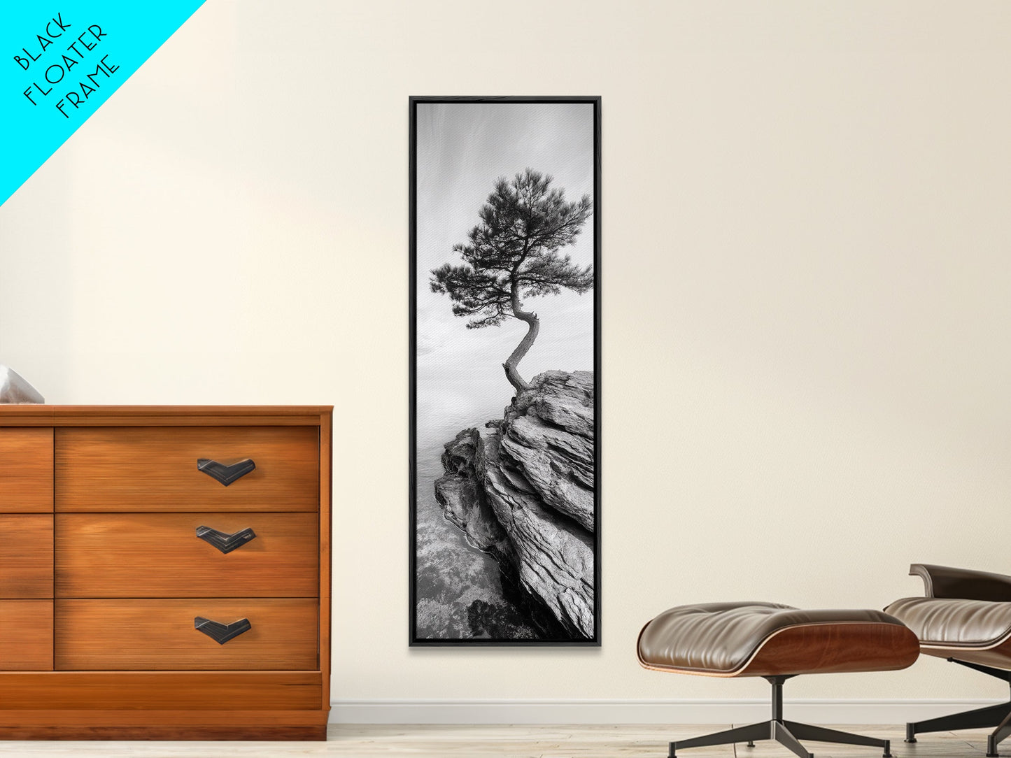 Cliffside Solitude – Black & White Woodland Tree Wall Art