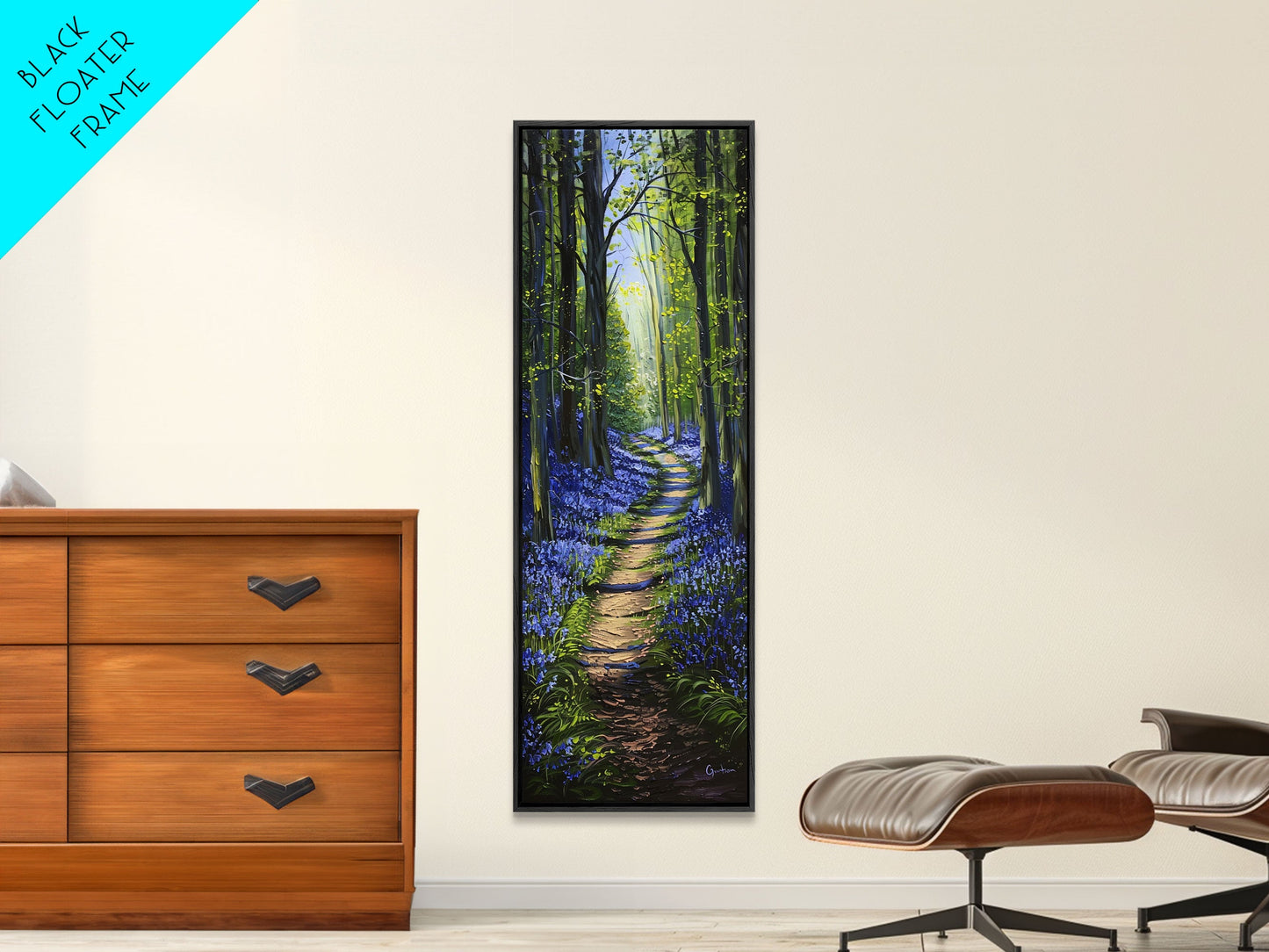 Bluebell Forest Path – Tall Skinny Framed Canvas Wall Art